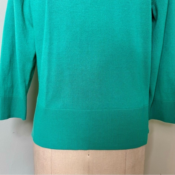 White House Black Market Green Snap Sweater Cardigan Ruffled Lace Trim Large - Picture 9 of 12